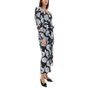 ROTATE BIRGERCHRISTENSEN Floral Print Long Sleeve Wrap Midi Dress Women BLACK